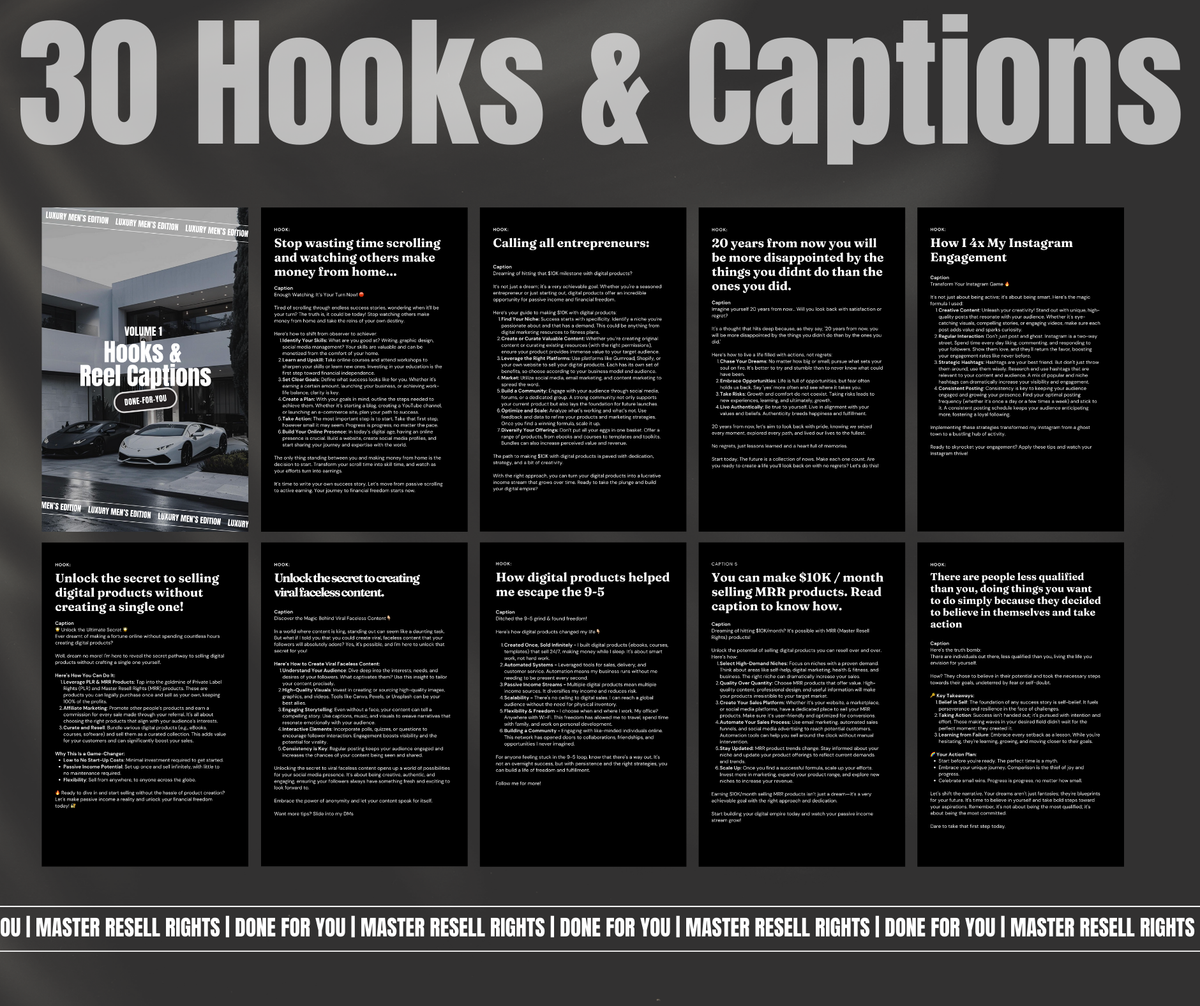 One Month Of Content Done For You Hooks Reels Captions